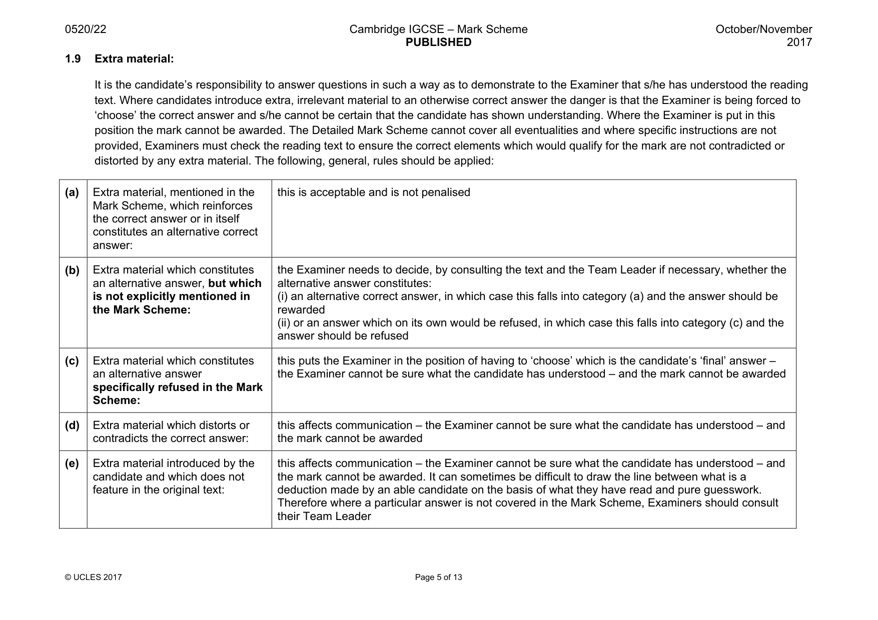 Mark scheme, page 5 of 13