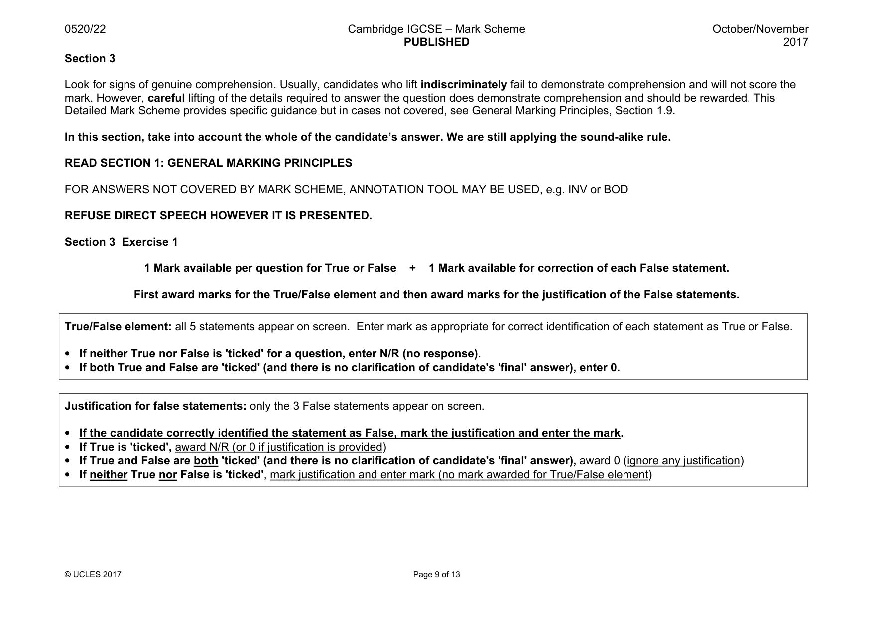 Mark scheme, page 9 of 13