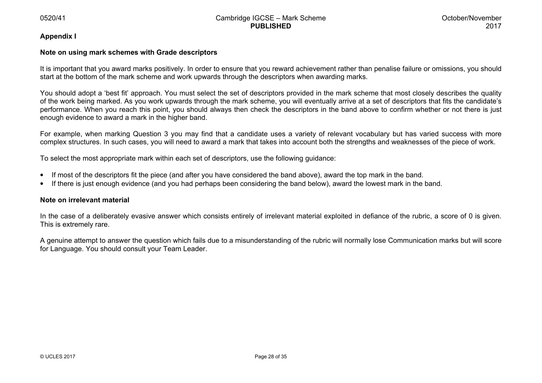 Mark scheme, page 28 of 35