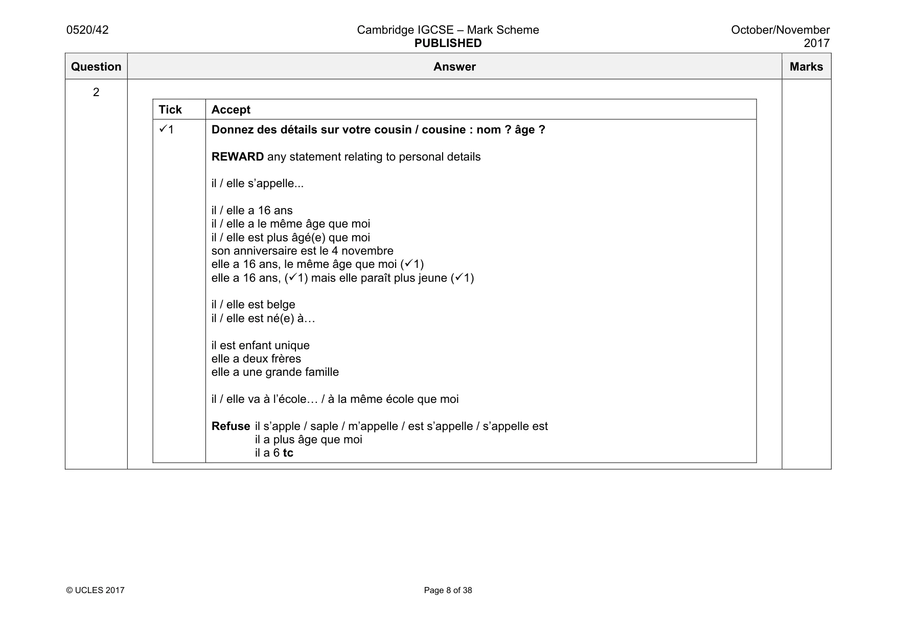 Mark scheme, page 8 of 38