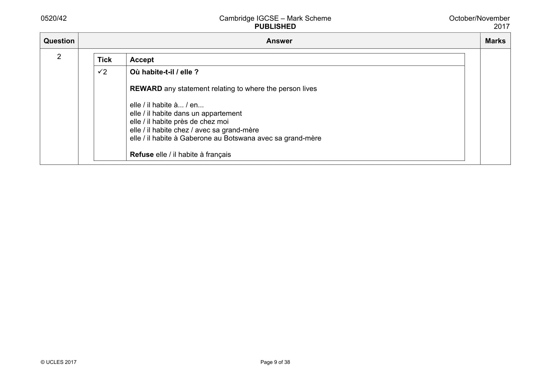 Mark scheme, page 9 of 38