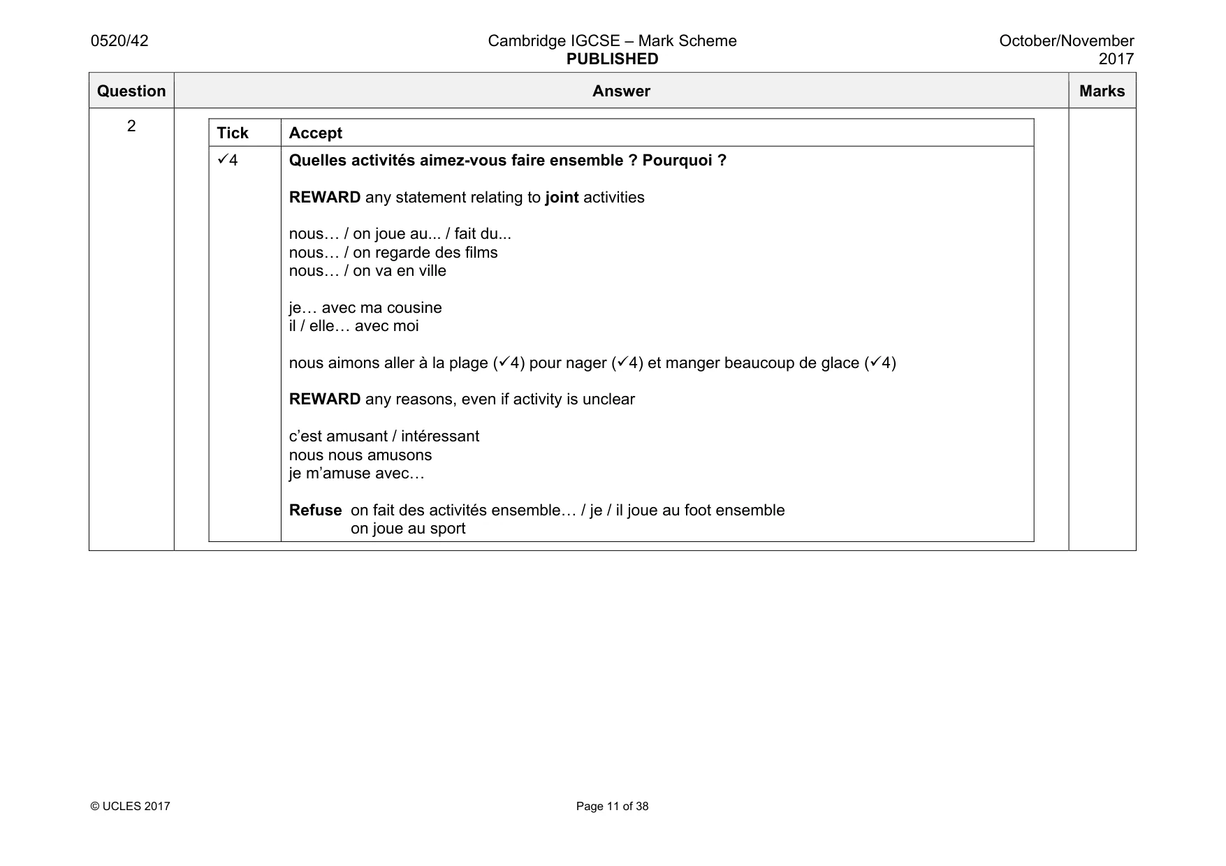 Mark scheme, page 11 of 38