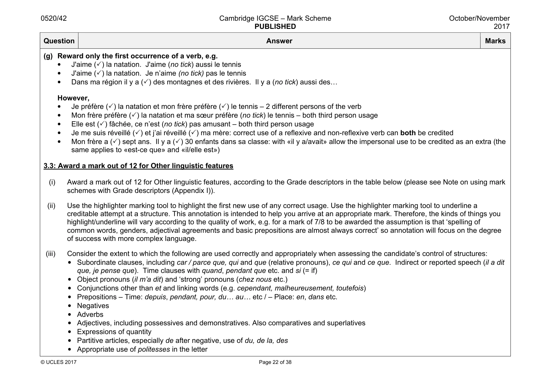 Mark scheme, page 22 of 38