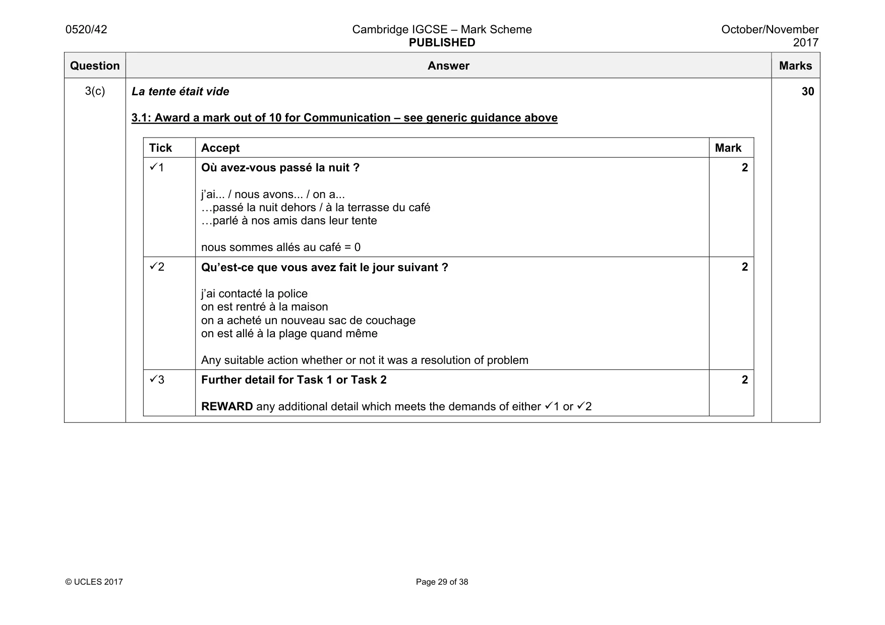 Mark scheme, page 29 of 38