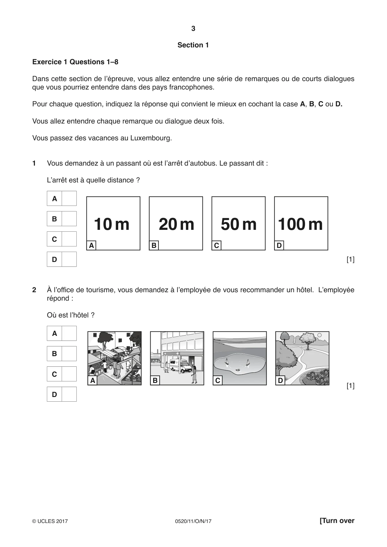 Cambridge IGCSE French - Foreign Language 0520 2017 Oct/Nov Paper 1 · Variant 1 question paper, page 3 of 12