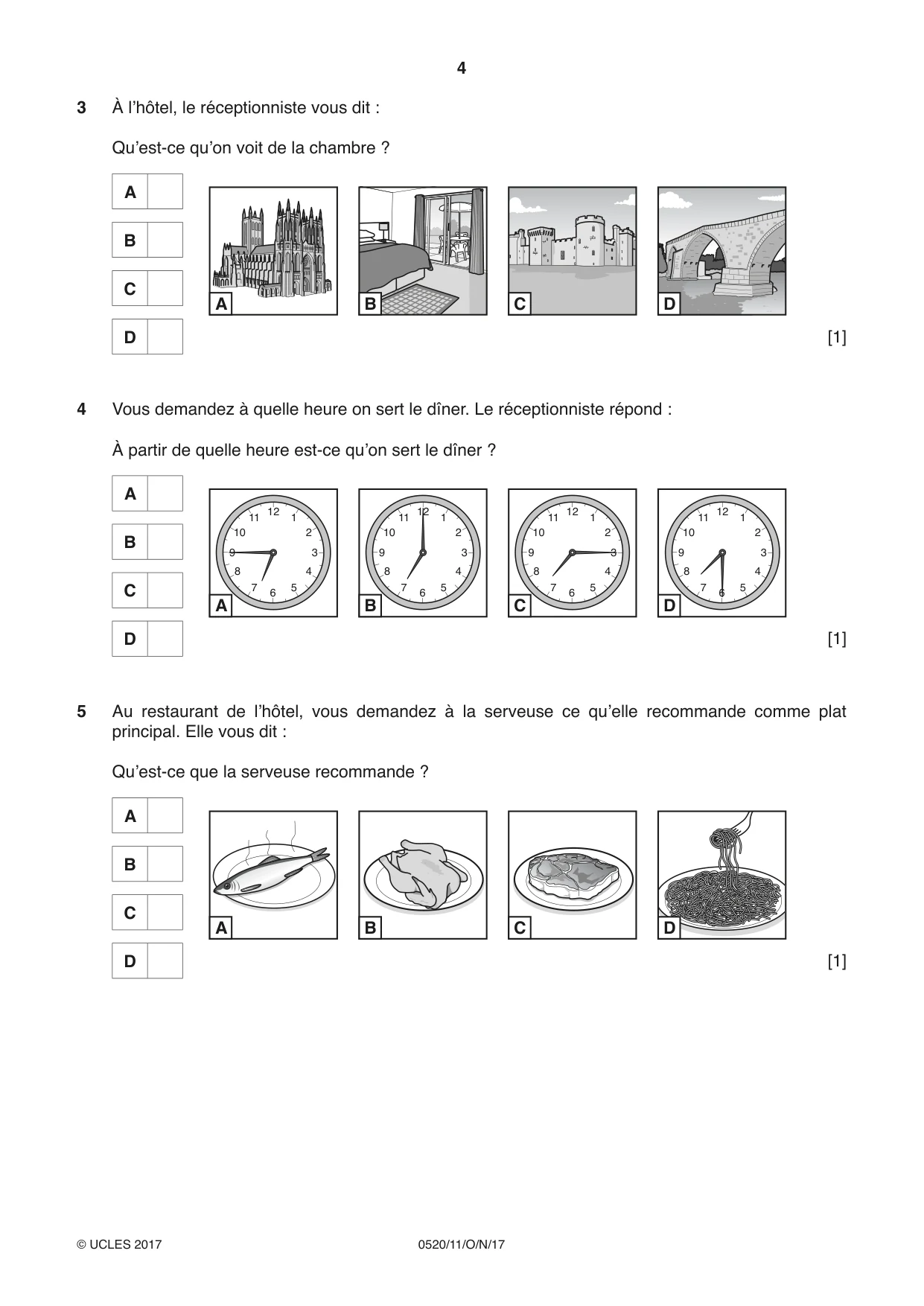 Cambridge IGCSE French - Foreign Language 0520 2017 Oct/Nov Paper 1 · Variant 1 question paper, page 4 of 12
