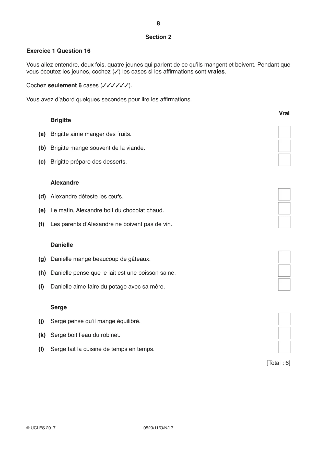 Cambridge IGCSE French - Foreign Language 0520 2017 Oct/Nov Paper 1 · Variant 1 question paper, page 8 of 12