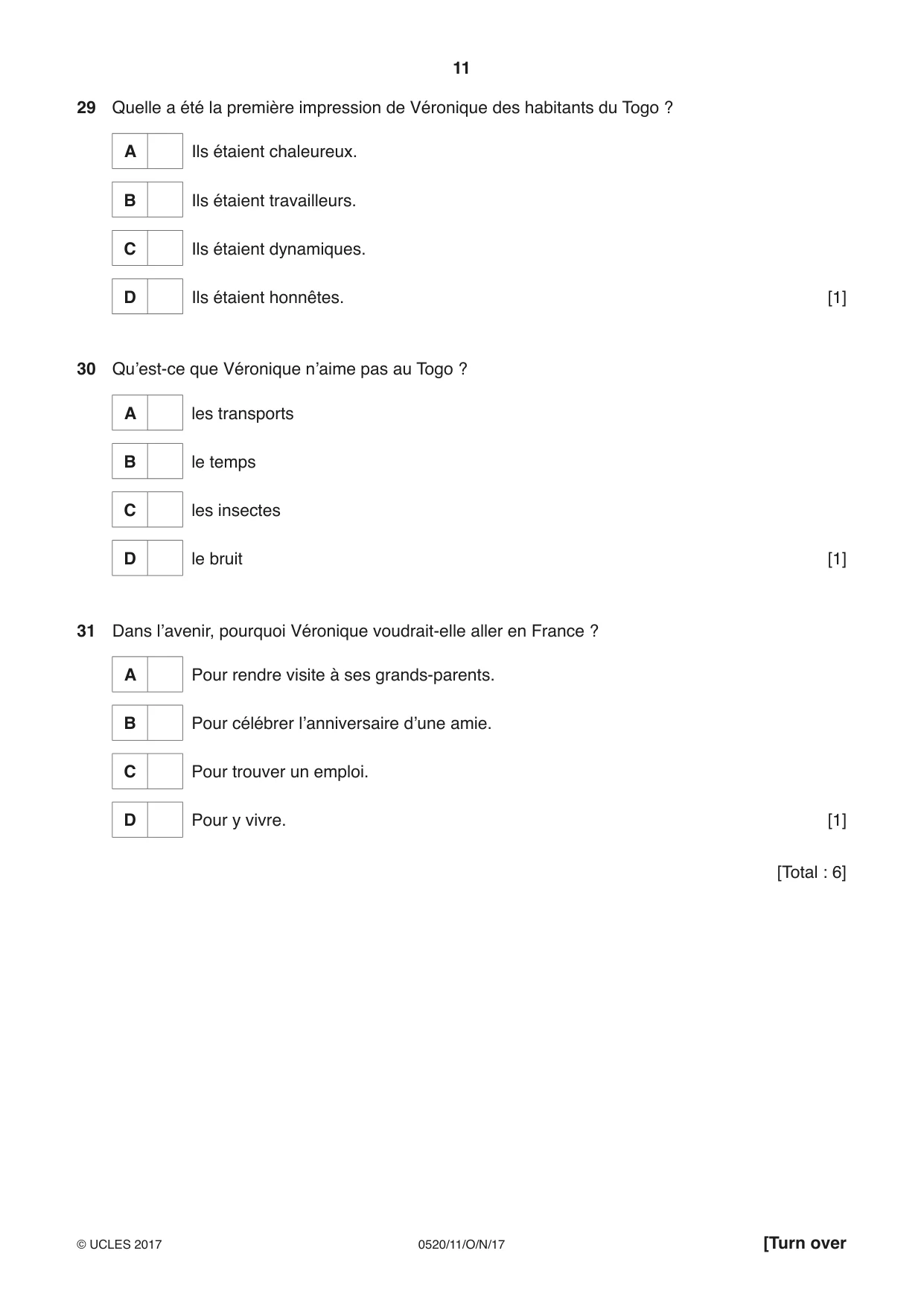 Cambridge IGCSE French - Foreign Language 0520 2017 Oct/Nov Paper 1 · Variant 1 question paper, page 11 of 12