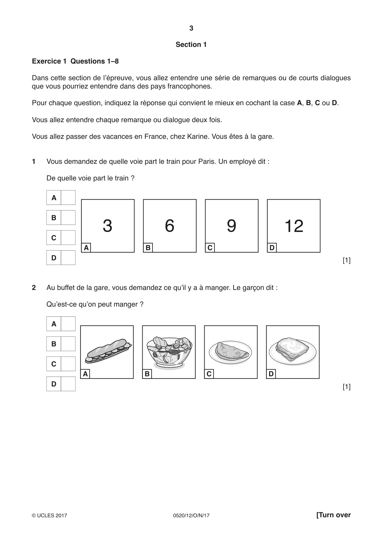 Cambridge IGCSE French - Foreign Language 0520 2017 Oct/Nov Paper 1 · Variant 2 question paper, page 3 of 12