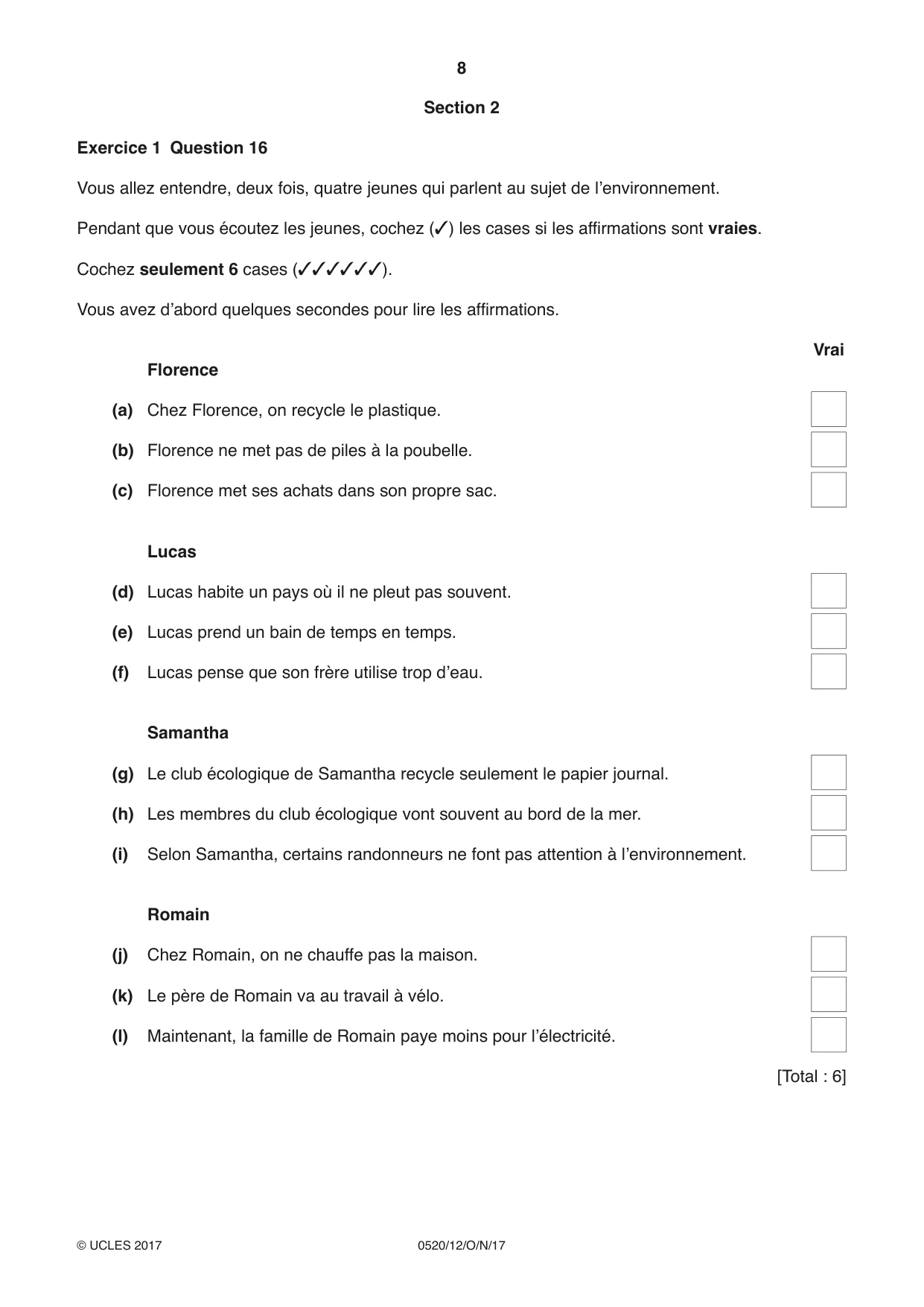 Cambridge IGCSE French - Foreign Language 0520 2017 Oct/Nov Paper 1 · Variant 2 question paper, page 8 of 12