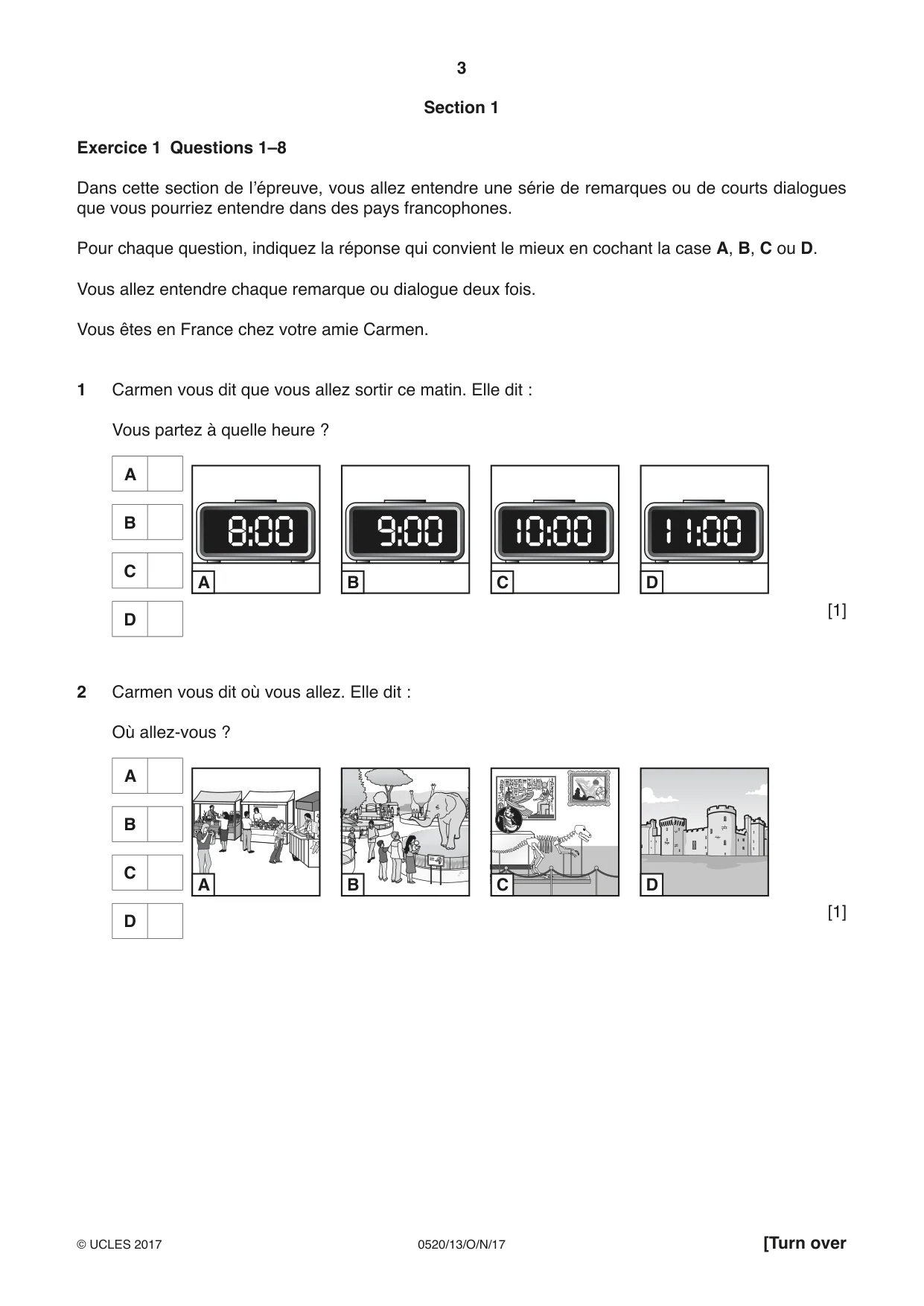 Cambridge IGCSE French - Foreign Language 0520 2017 Oct/Nov Paper 1 · Variant 3 question paper, page 3 of 12