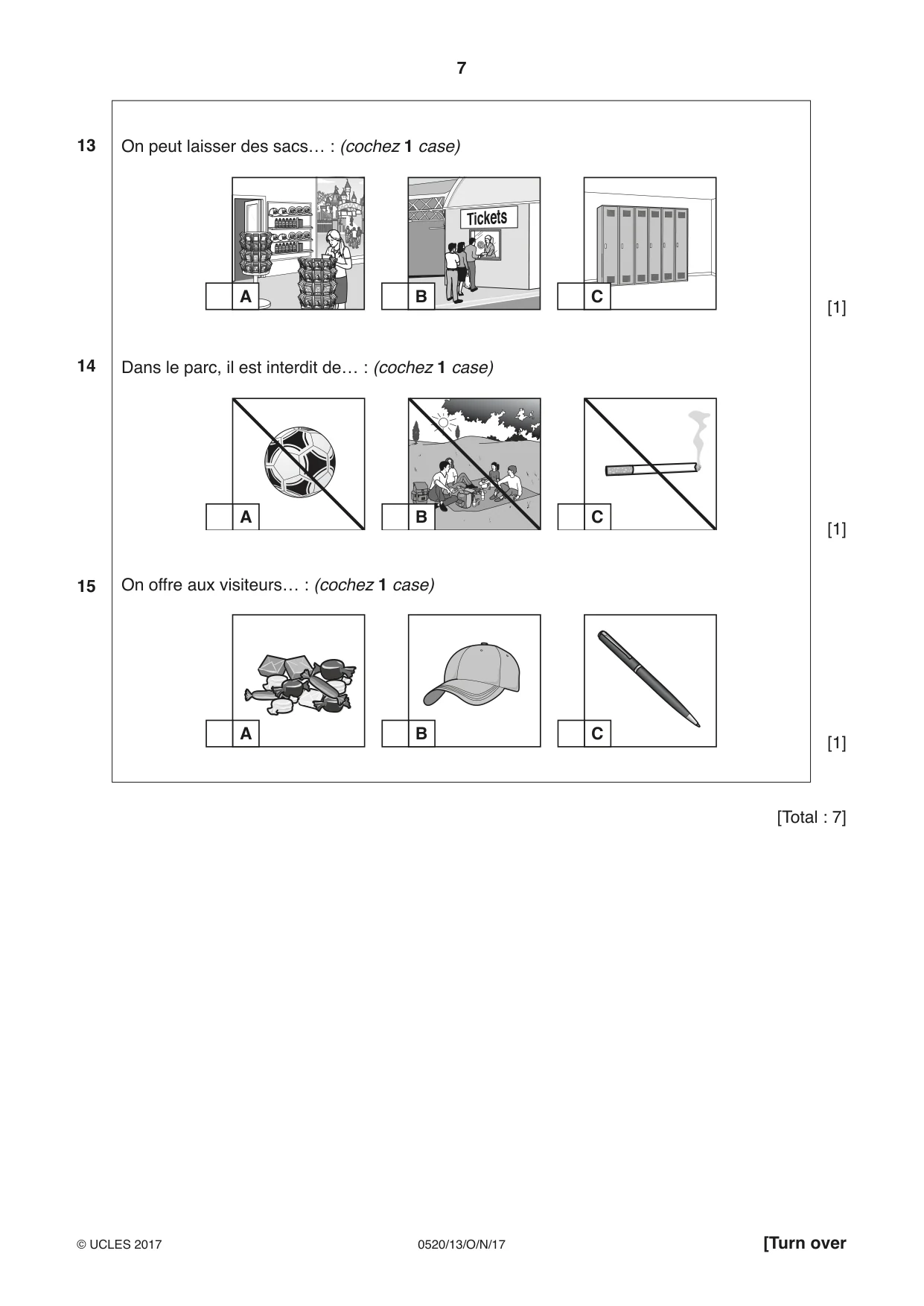 Cambridge IGCSE French - Foreign Language 0520 2017 Oct/Nov Paper 1 · Variant 3 question paper, page 7 of 12
