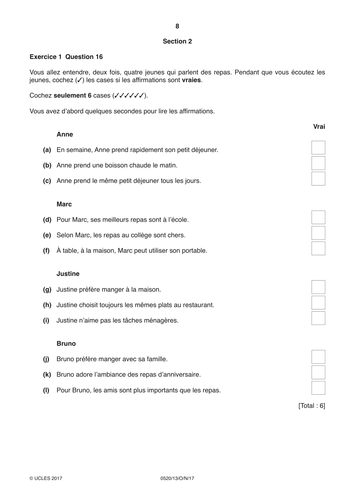 Cambridge IGCSE French - Foreign Language 0520 2017 Oct/Nov Paper 1 · Variant 3 question paper, page 8 of 12