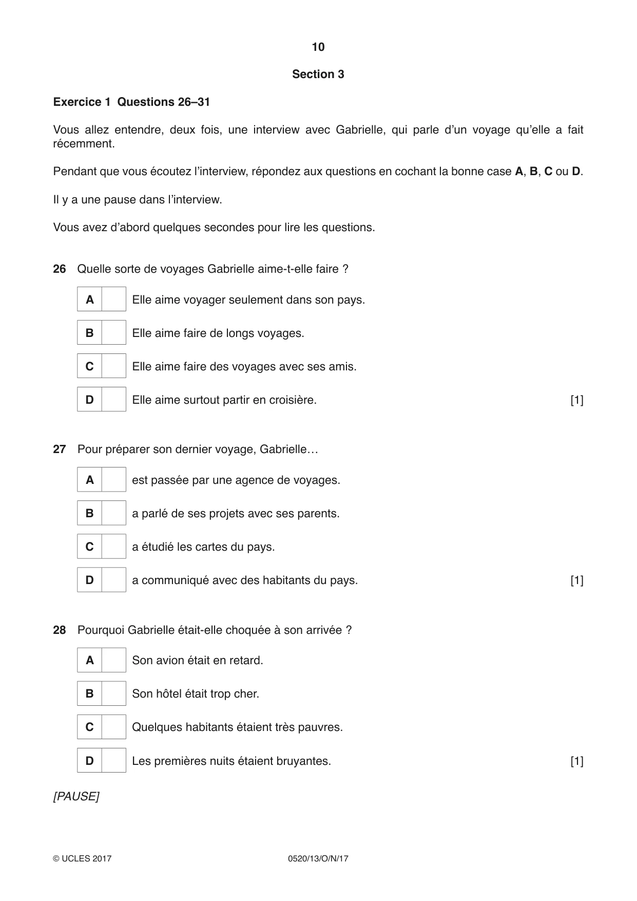 Cambridge IGCSE French - Foreign Language 0520 2017 Oct/Nov Paper 1 · Variant 3 question paper, page 10 of 12