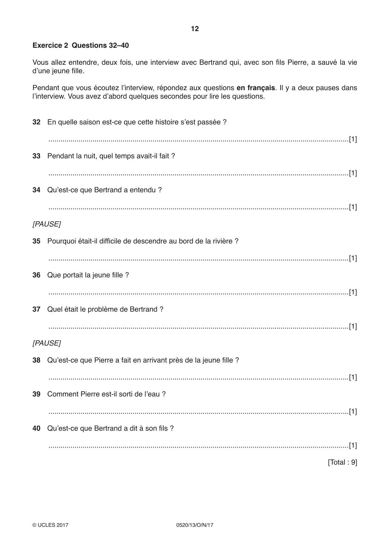 Cambridge IGCSE French - Foreign Language 0520 2017 Oct/Nov Paper 1 · Variant 3 question paper, page 12 of 12