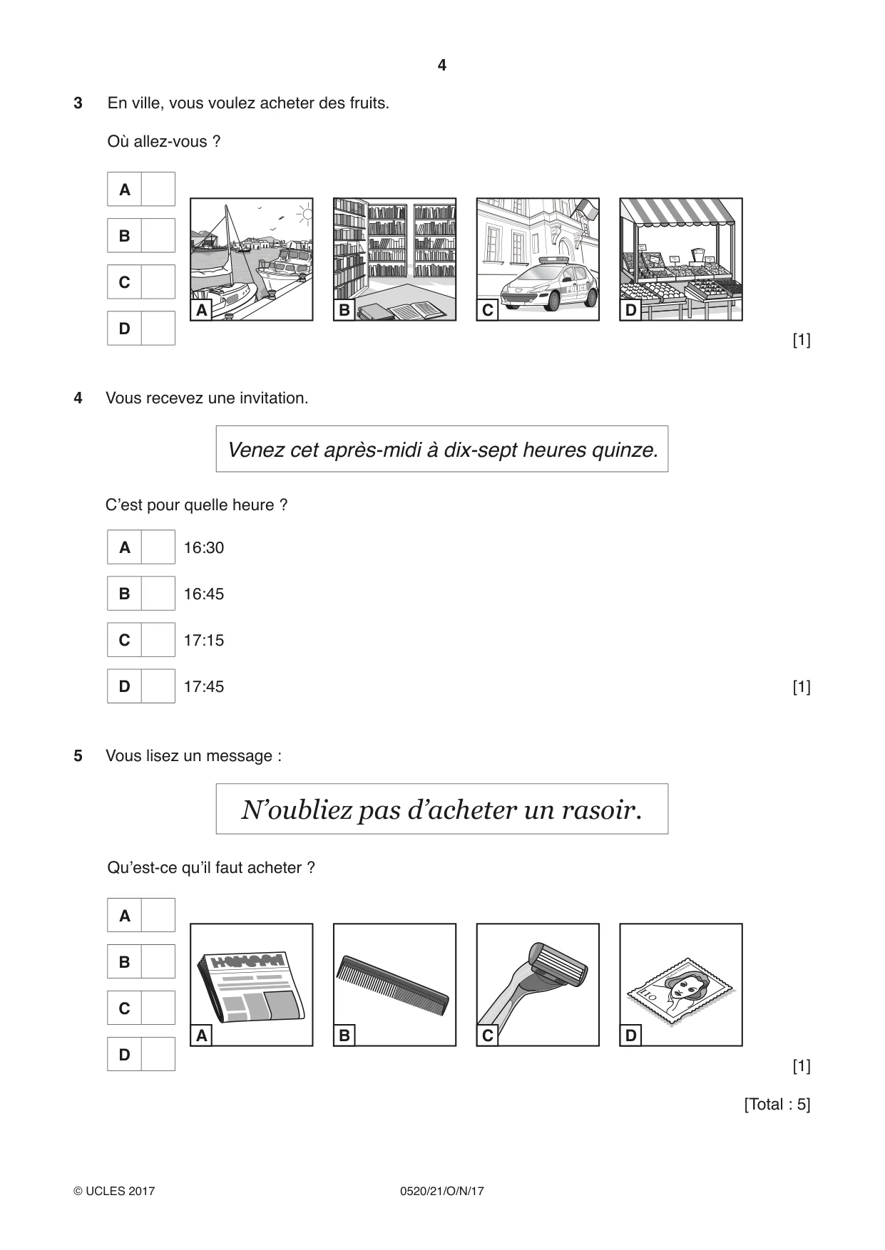 Cambridge IGCSE French - Foreign Language 0520 2017 Oct/Nov Paper 2 · Variant 1 question paper, page 4 of 16