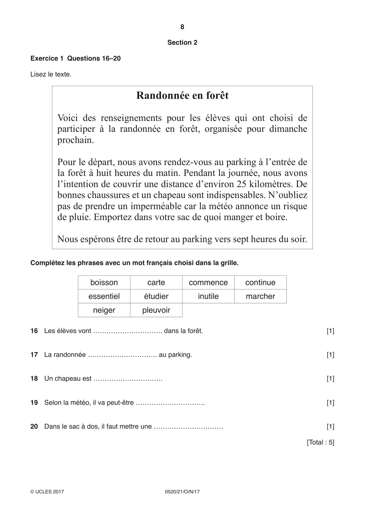 Cambridge IGCSE French - Foreign Language 0520 2017 Oct/Nov Paper 2 · Variant 1 question paper, page 8 of 16