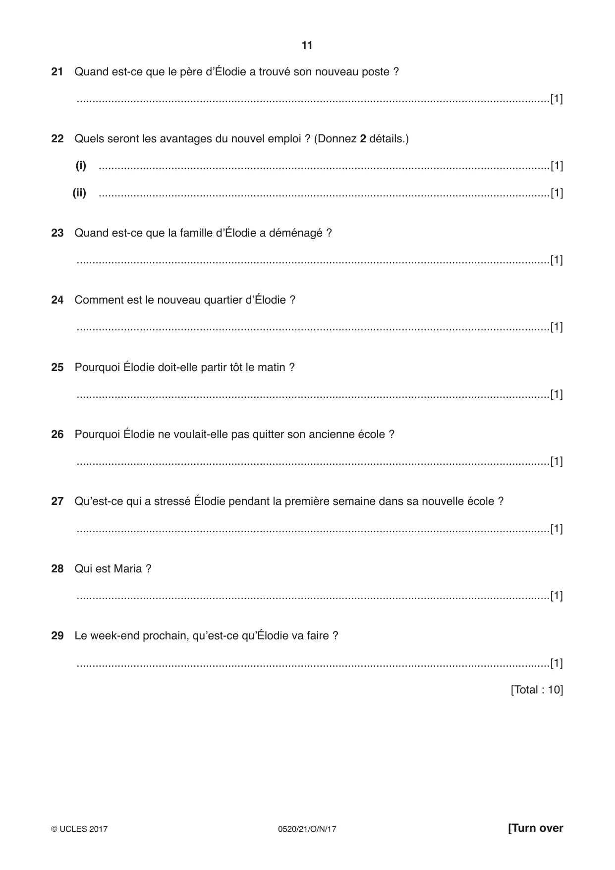 Cambridge IGCSE French - Foreign Language 0520 2017 Oct/Nov Paper 2 · Variant 1 question paper, page 11 of 16