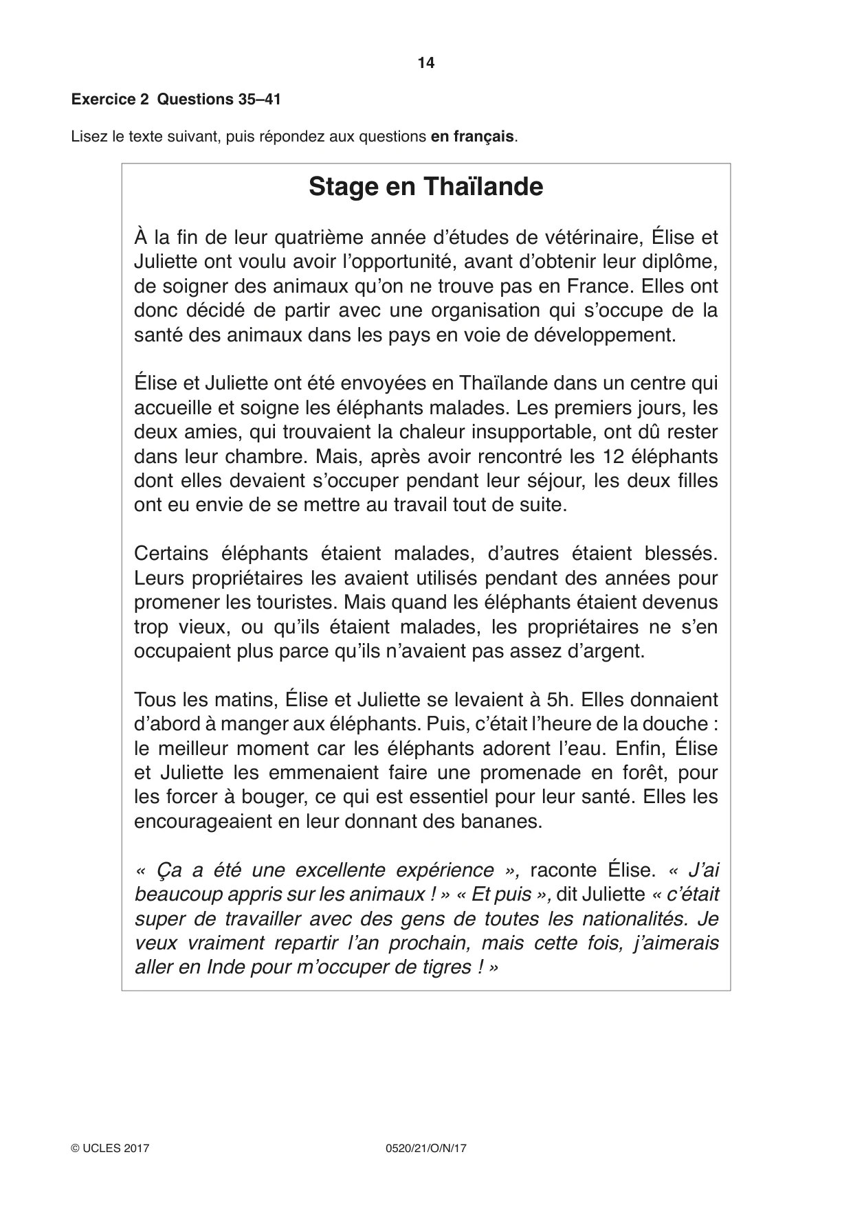 Cambridge IGCSE French - Foreign Language 0520 2017 Oct/Nov Paper 2 · Variant 1 question paper, page 14 of 16