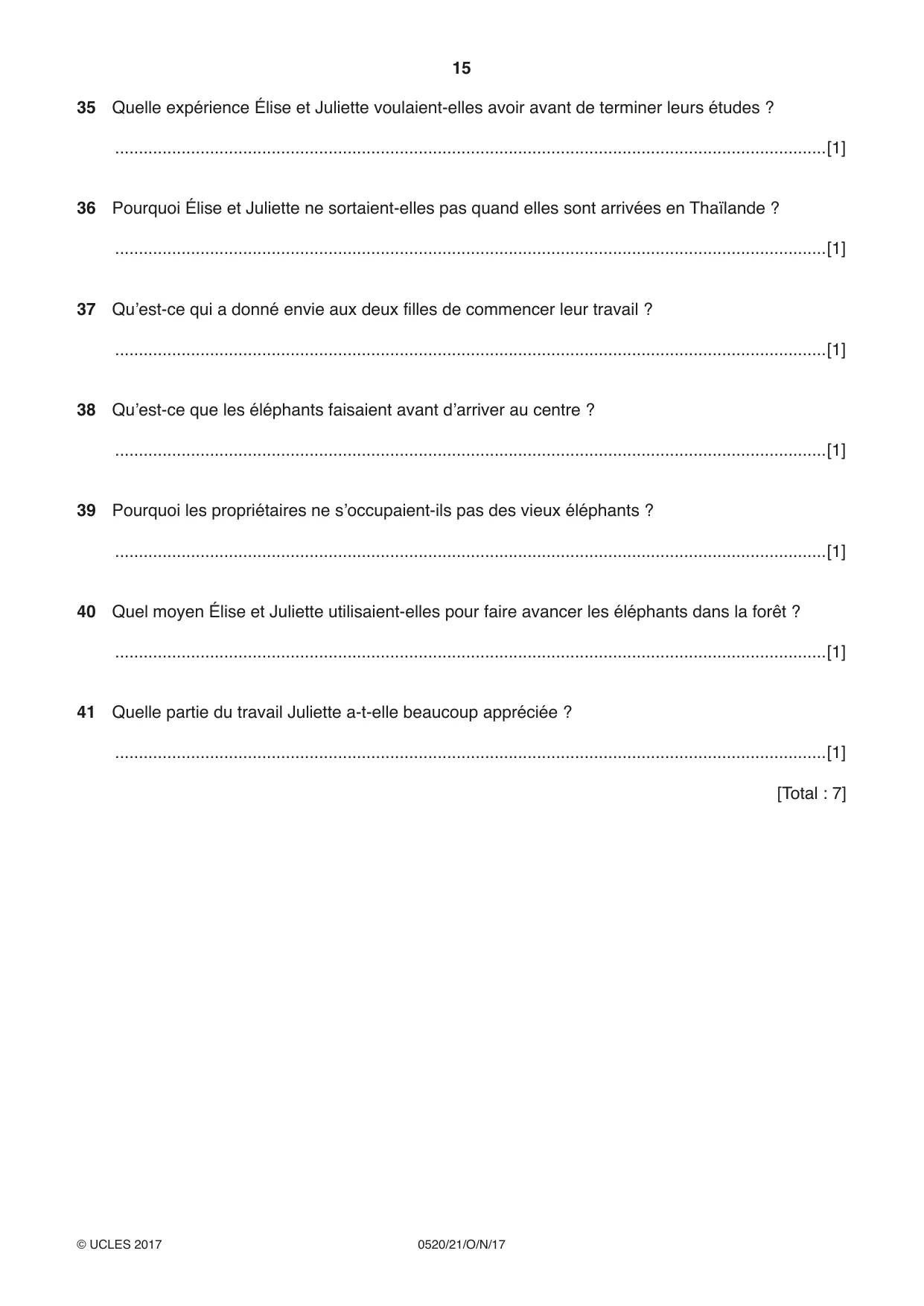 Cambridge IGCSE French - Foreign Language 0520 2017 Oct/Nov Paper 2 · Variant 1 question paper, page 15 of 16