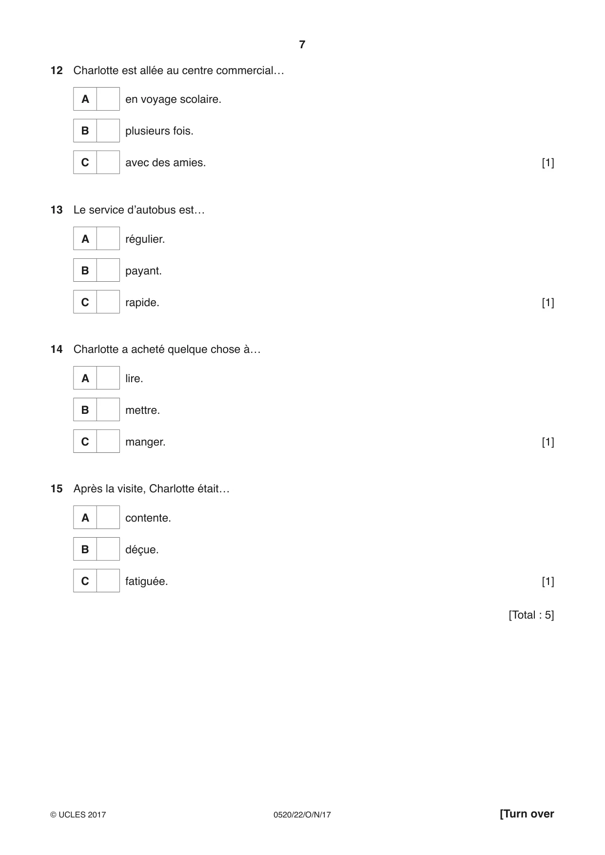 Cambridge IGCSE French - Foreign Language 0520 2017 Oct/Nov Paper 2 · Variant 2 question paper, page 7 of 16