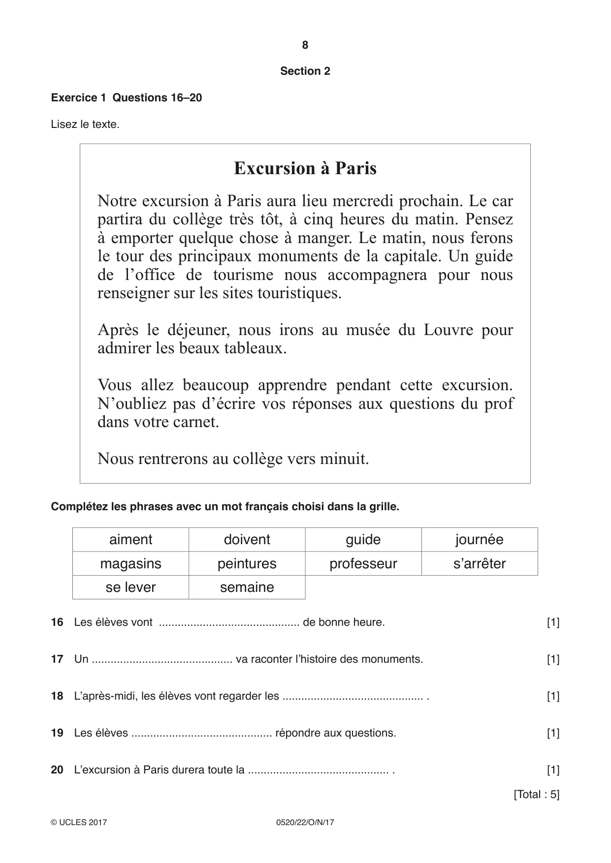 Cambridge IGCSE French - Foreign Language 0520 2017 Oct/Nov Paper 2 · Variant 2 question paper, page 8 of 16