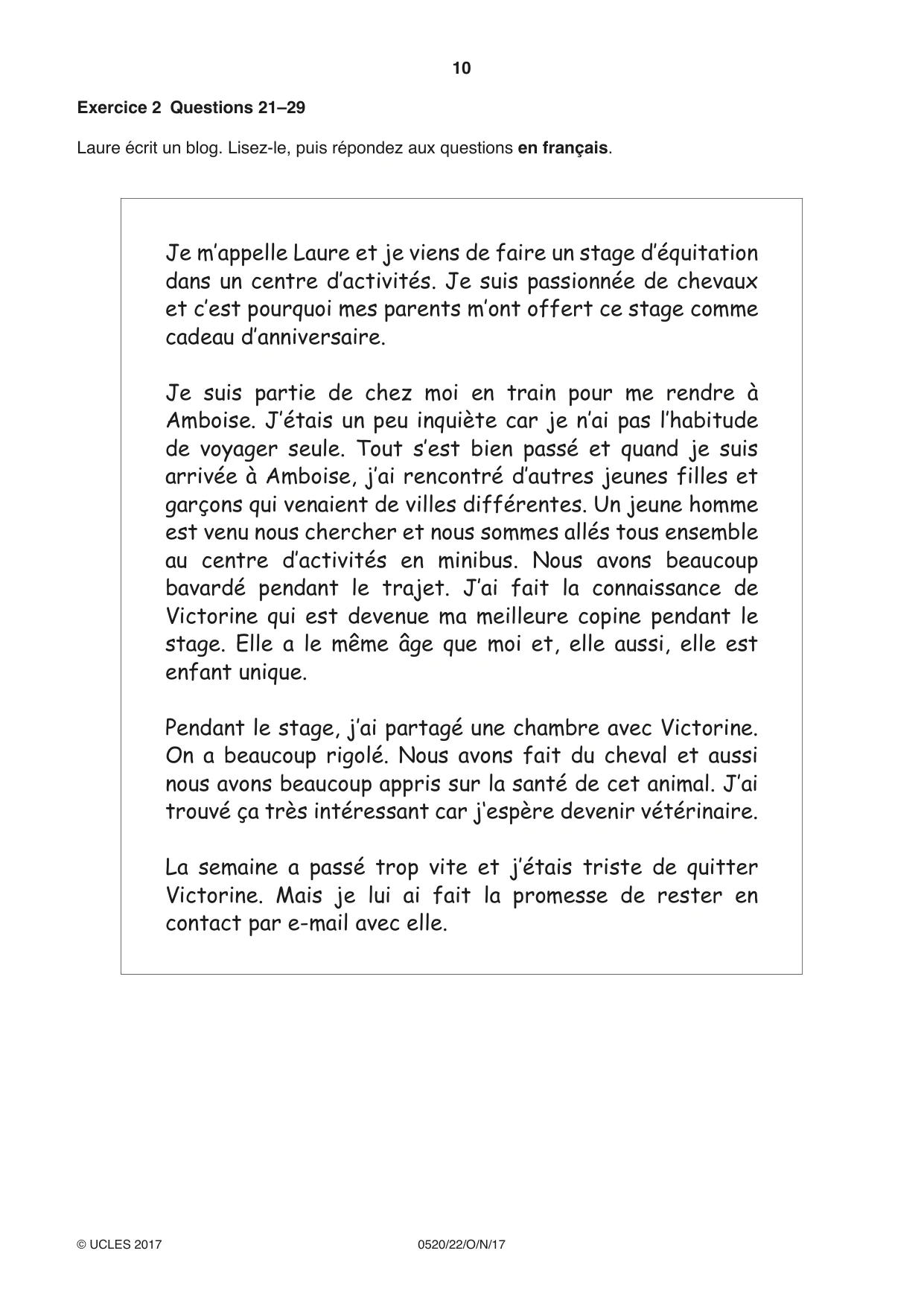 Cambridge IGCSE French - Foreign Language 0520 2017 Oct/Nov Paper 2 · Variant 2 question paper, page 10 of 16