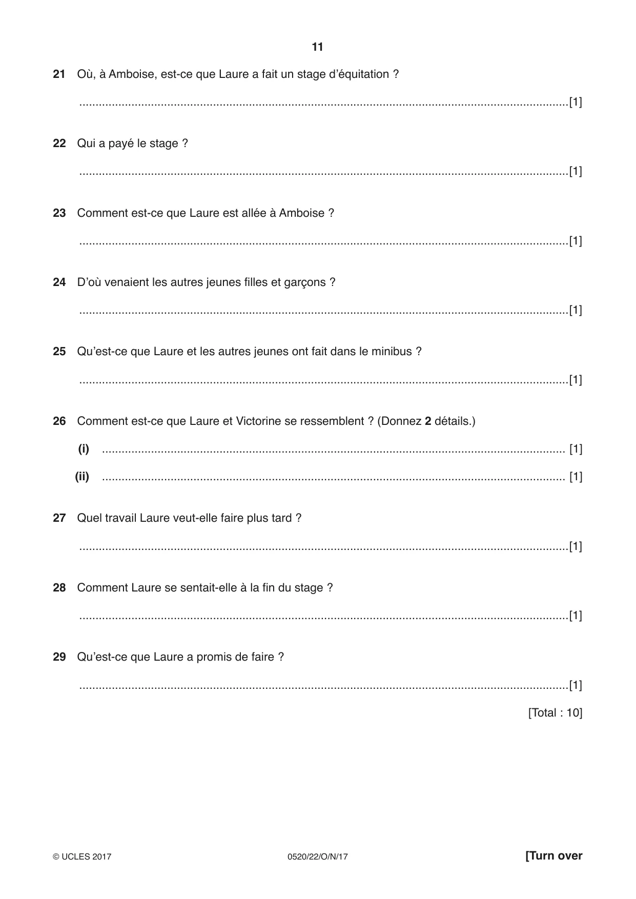 Cambridge IGCSE French - Foreign Language 0520 2017 Oct/Nov Paper 2 · Variant 2 question paper, page 11 of 16