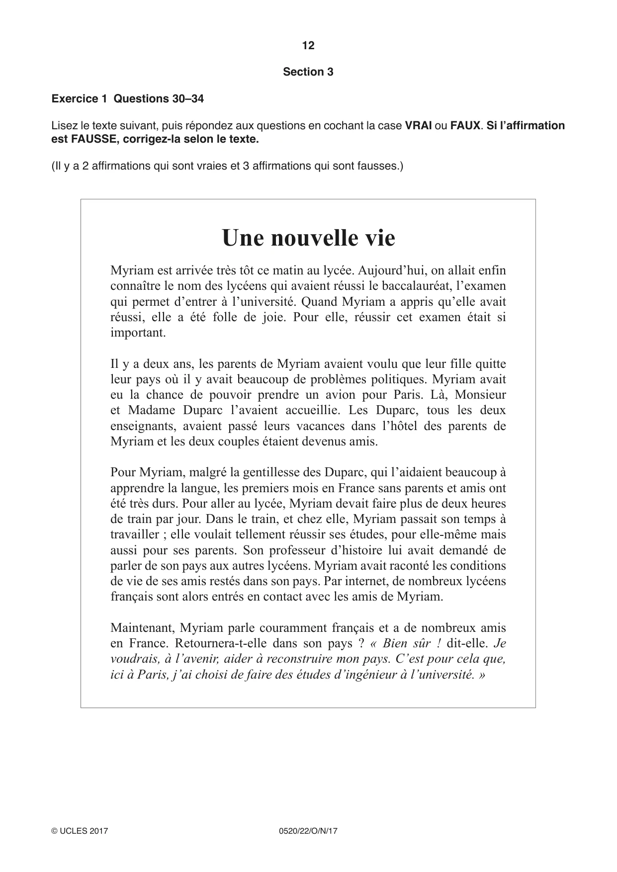 Cambridge IGCSE French - Foreign Language 0520 2017 Oct/Nov Paper 2 · Variant 2 question paper, page 12 of 16