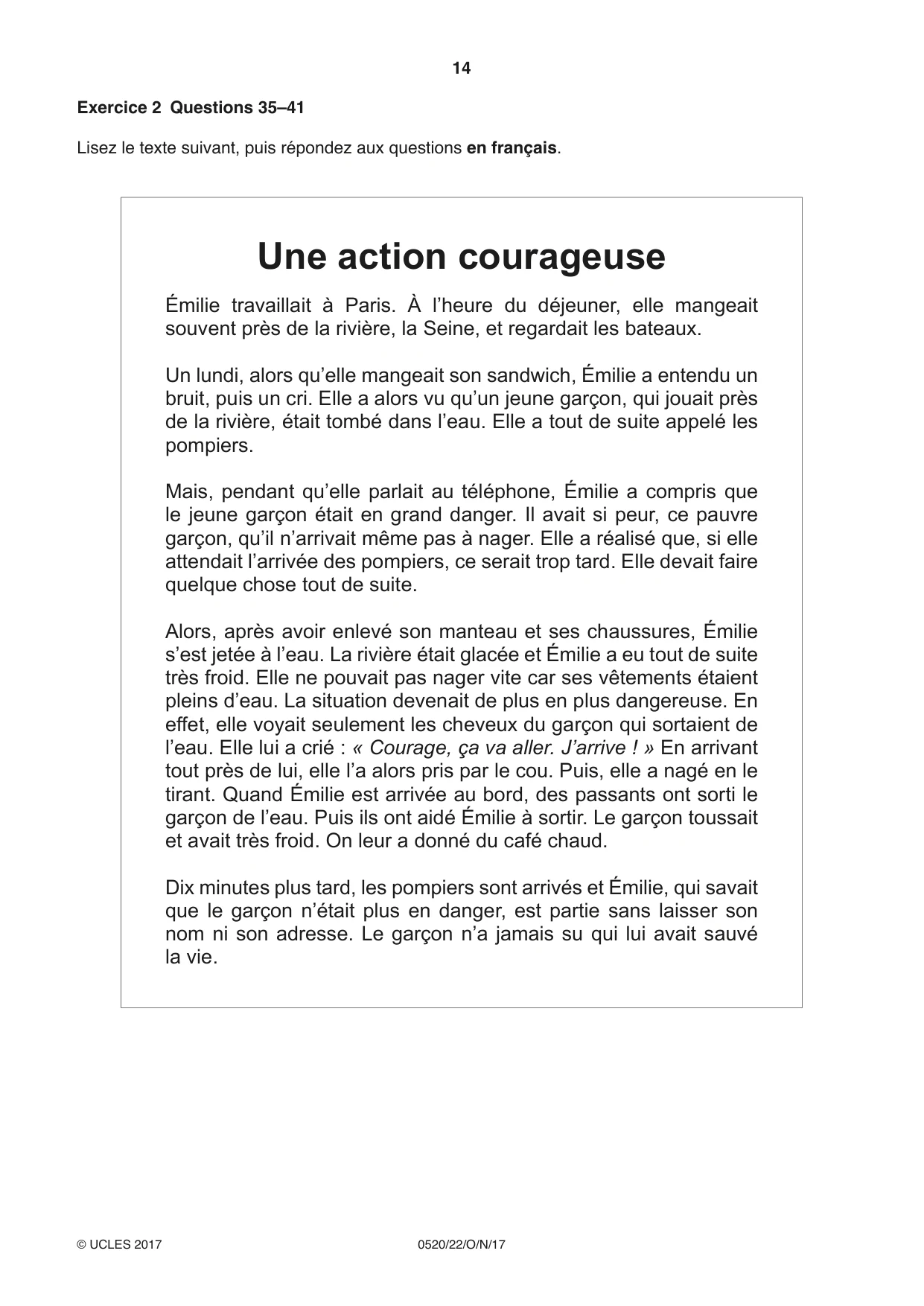 Cambridge IGCSE French - Foreign Language 0520 2017 Oct/Nov Paper 2 · Variant 2 question paper, page 14 of 16