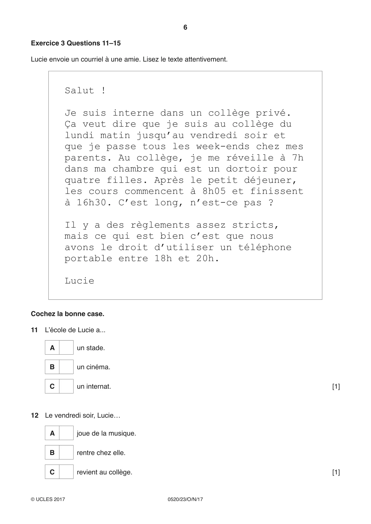 Cambridge IGCSE French - Foreign Language 0520 2017 Oct/Nov Paper 2 · Variant 3 question paper, page 6 of 16