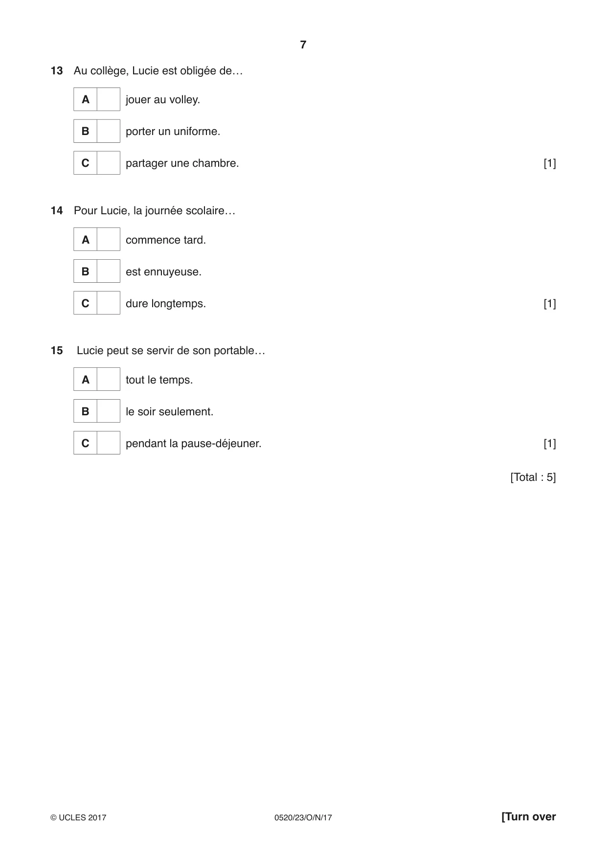 Cambridge IGCSE French - Foreign Language 0520 2017 Oct/Nov Paper 2 · Variant 3 question paper, page 7 of 16