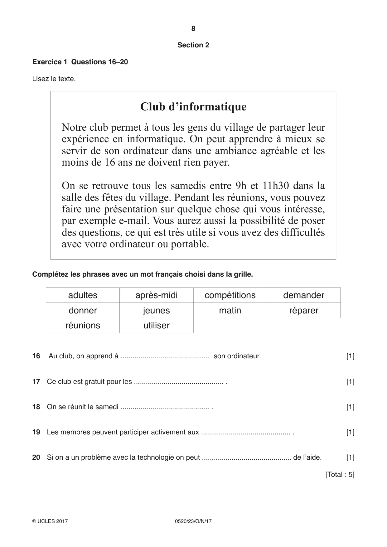 Cambridge IGCSE French - Foreign Language 0520 2017 Oct/Nov Paper 2 · Variant 3 question paper, page 8 of 16