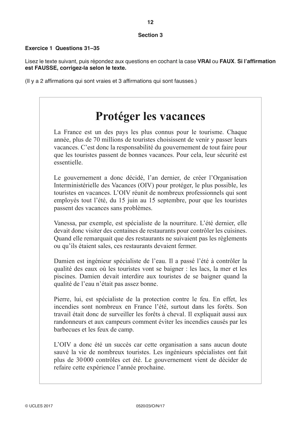 Cambridge IGCSE French - Foreign Language 0520 2017 Oct/Nov Paper 2 · Variant 3 question paper, page 12 of 16
