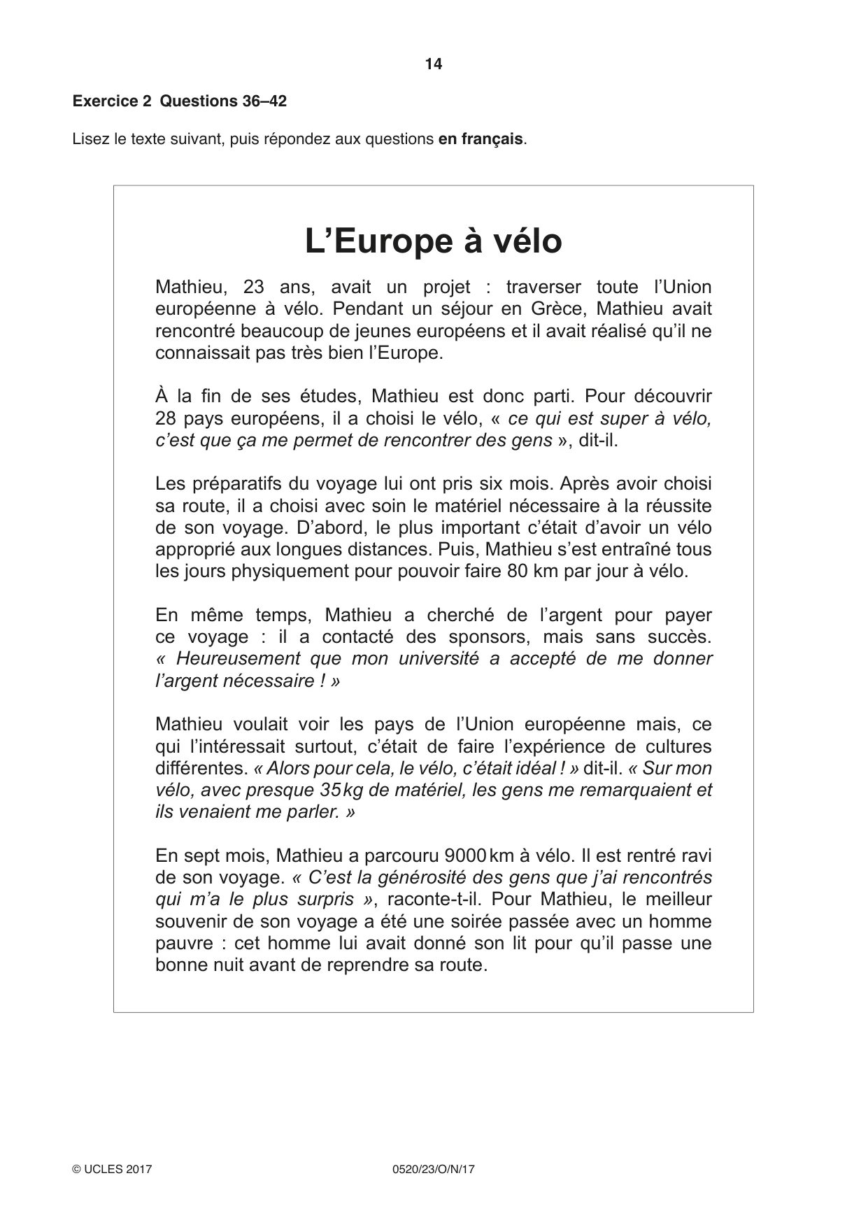 Cambridge IGCSE French - Foreign Language 0520 2017 Oct/Nov Paper 2 · Variant 3 question paper, page 14 of 16