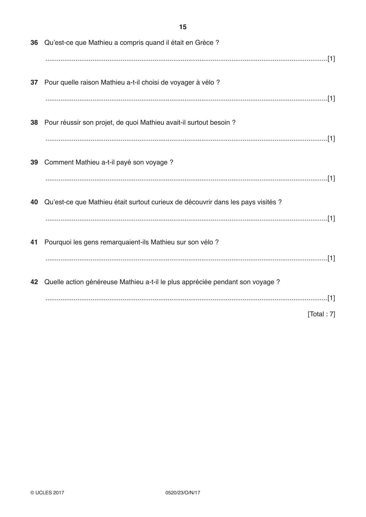 Cambridge IGCSE French - Foreign Language 0520 2017 Oct/Nov Paper 2 · Variant 3 question paper, page 15 of 16