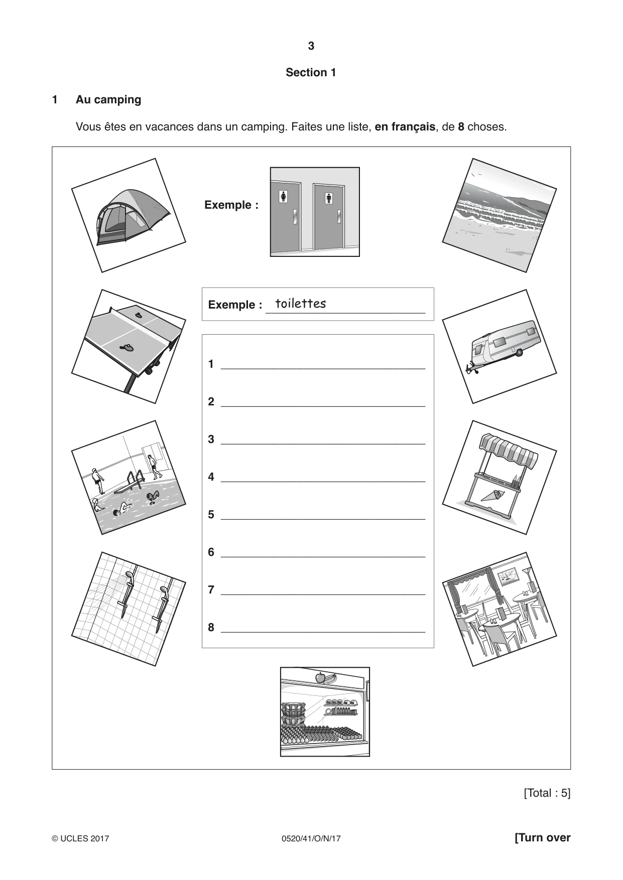 Cambridge IGCSE French - Foreign Language 0520 2017 Oct/Nov Paper 4 · Variant 1 question paper, page 3 of 8