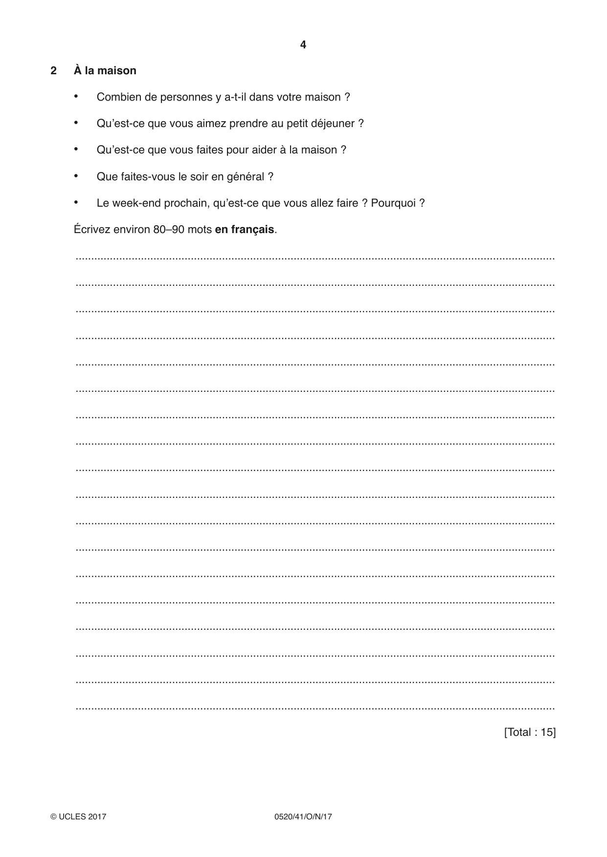 Cambridge IGCSE French - Foreign Language 0520 2017 Oct/Nov Paper 4 · Variant 1 question paper, page 4 of 8