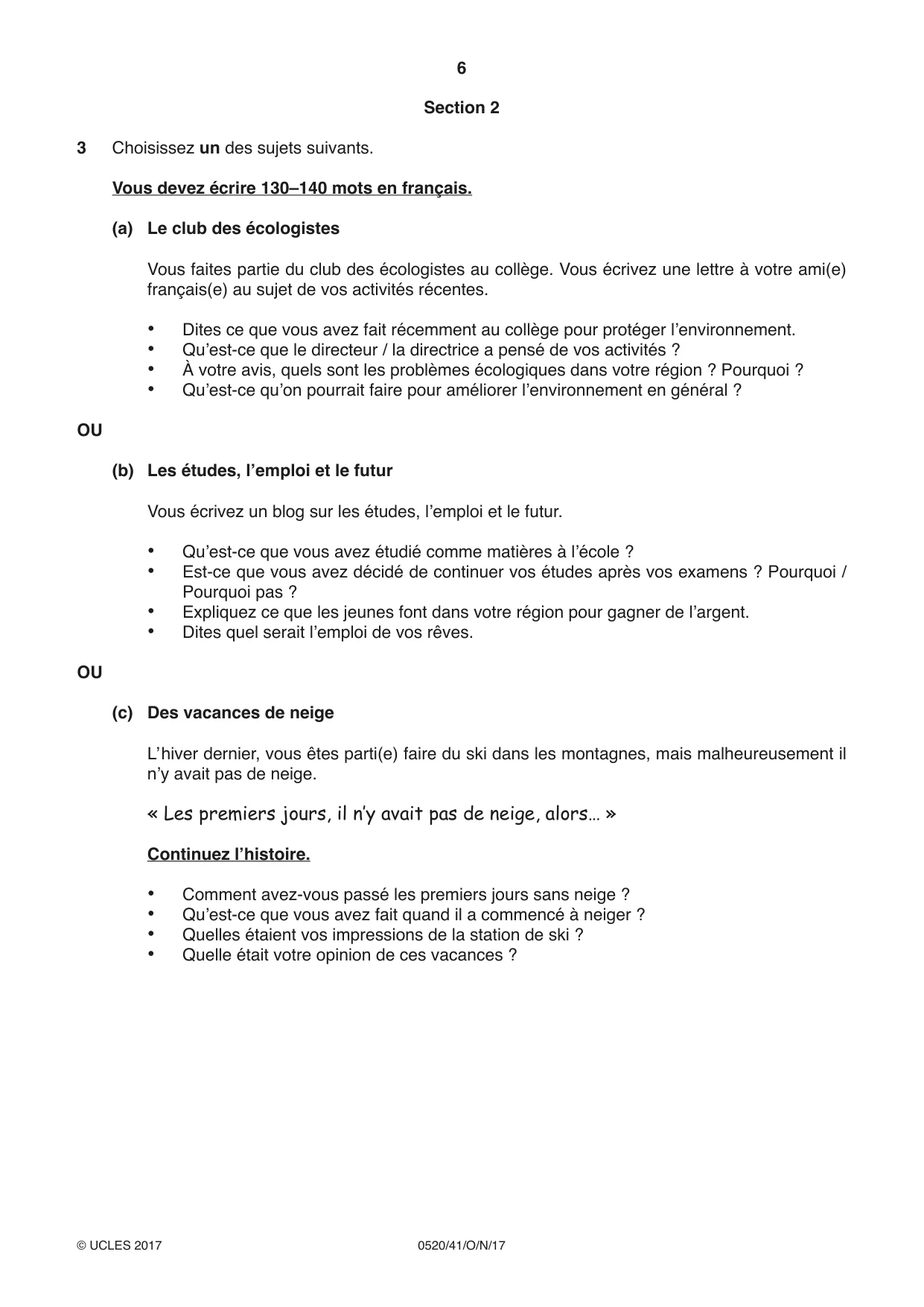 Cambridge IGCSE French - Foreign Language 0520 2017 Oct/Nov Paper 4 · Variant 1 question paper, page 6 of 8