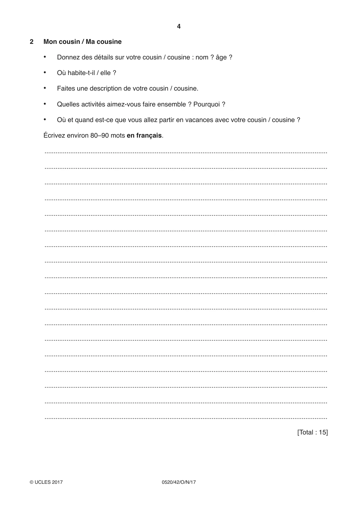 Cambridge IGCSE French - Foreign Language 0520 2017 Oct/Nov Paper 4 · Variant 2 question paper, page 4 of 8