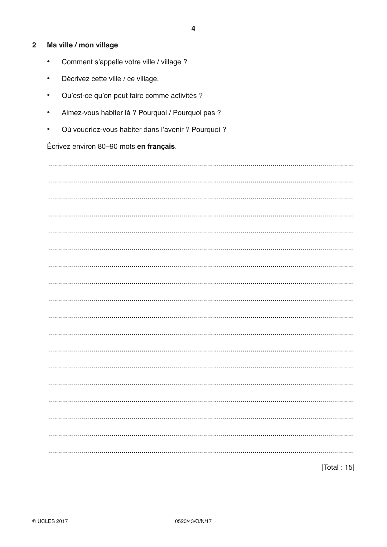 Cambridge IGCSE French - Foreign Language 0520 2017 Oct/Nov Paper 4 · Variant 3 question paper, page 4 of 8