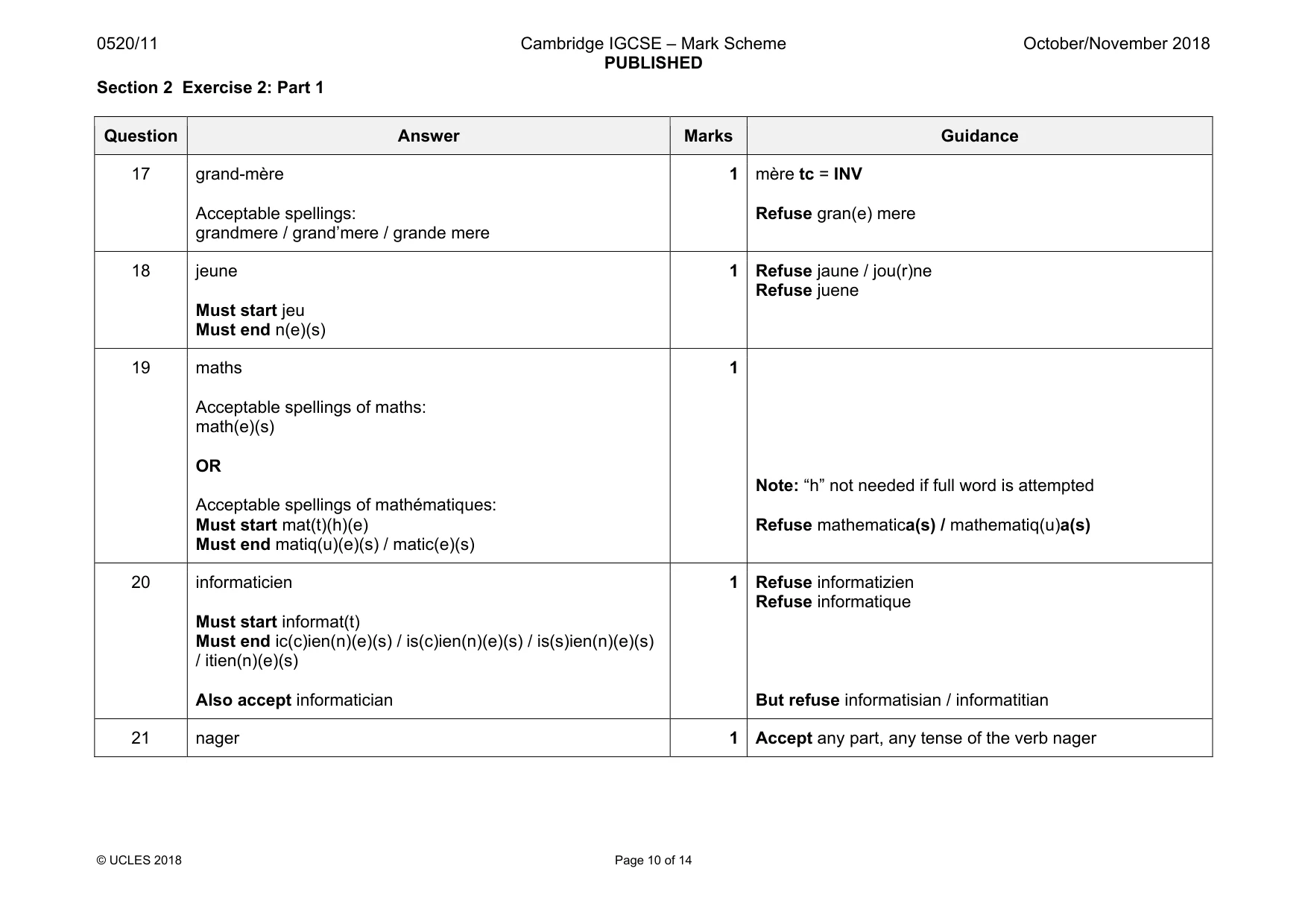 Mark scheme, page 10 of 14