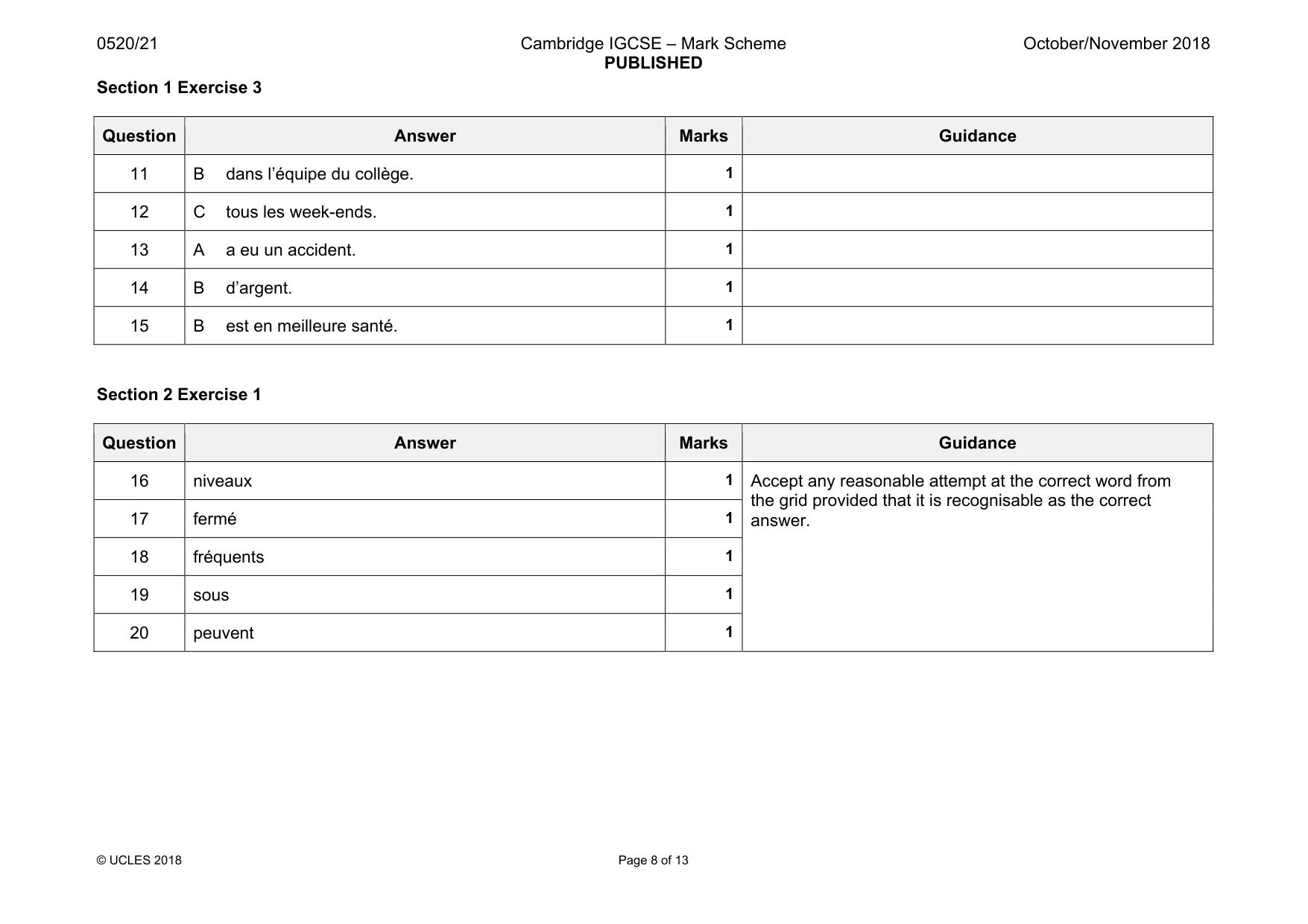 Mark scheme, page 8 of 13