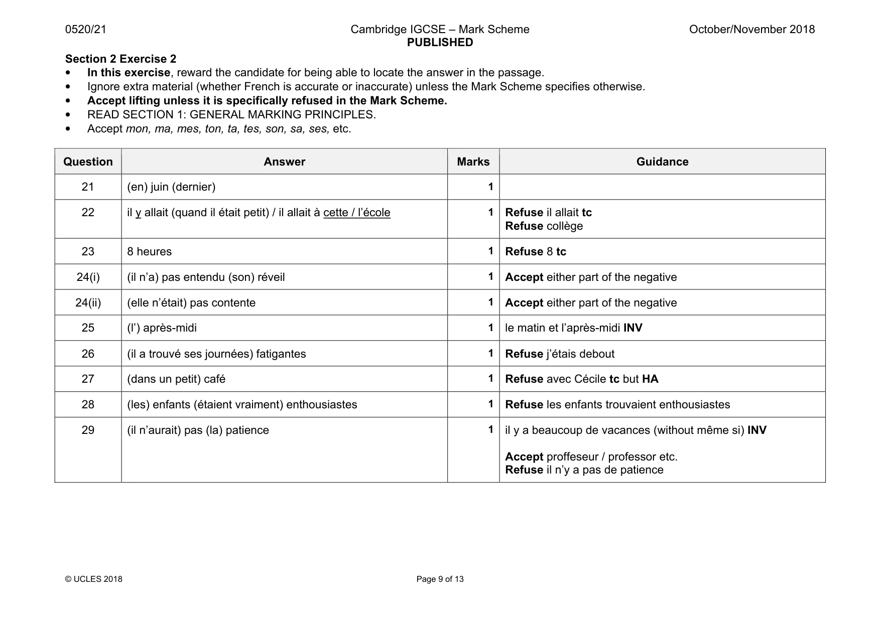 Mark scheme, page 9 of 13