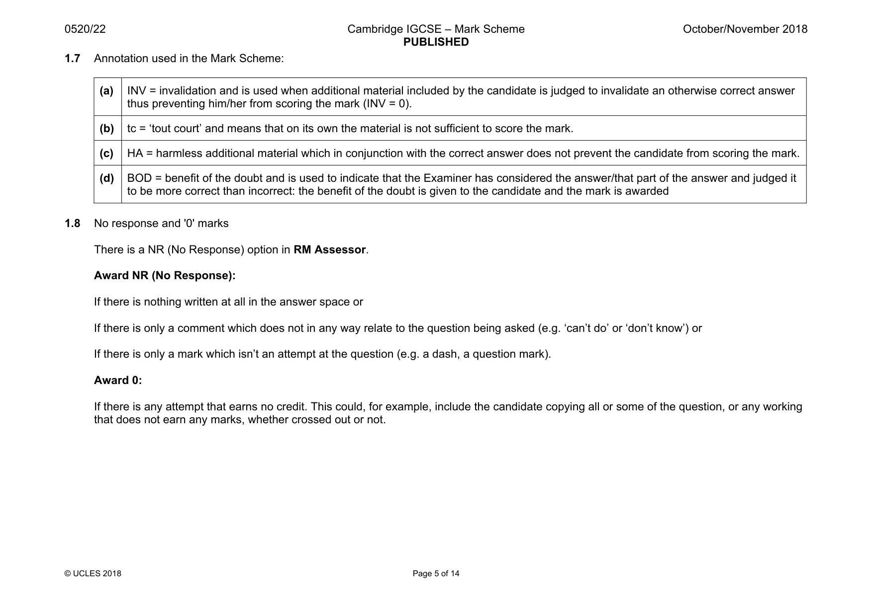 Mark scheme, page 5 of 14