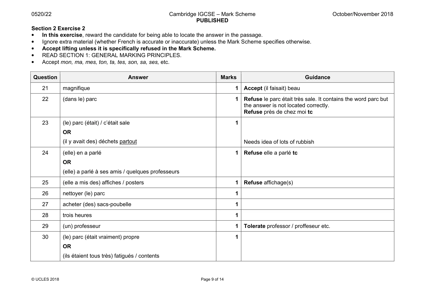 Mark scheme, page 9 of 14