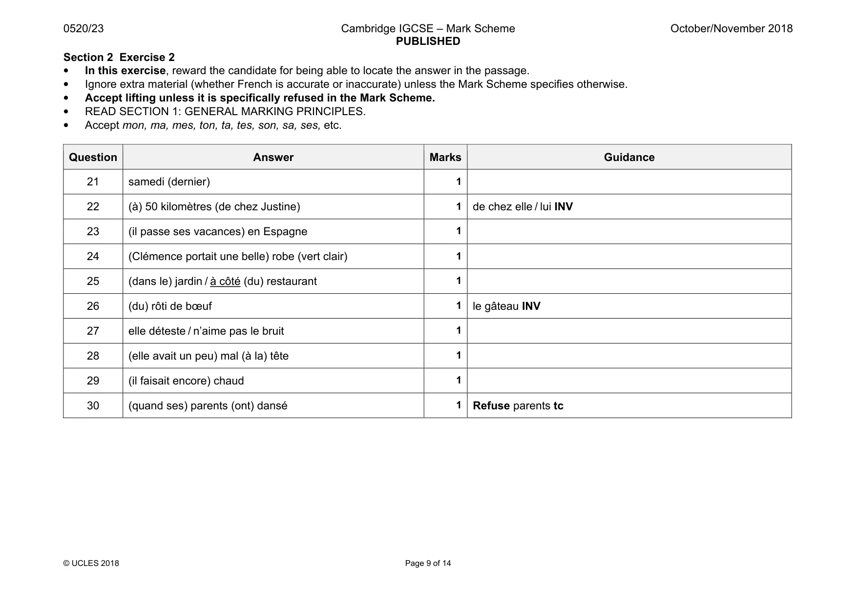Mark scheme, page 9 of 14