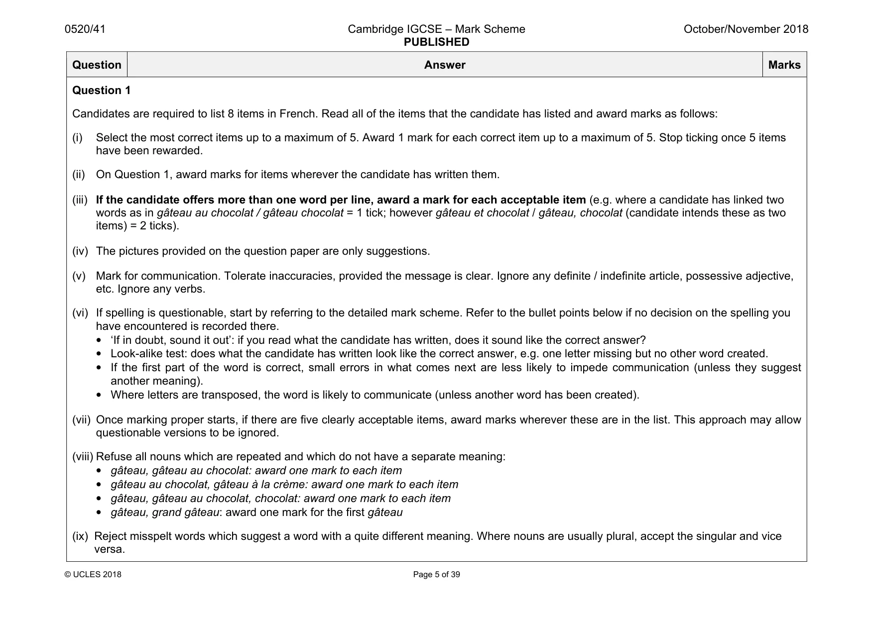 Mark scheme, page 5 of 39
