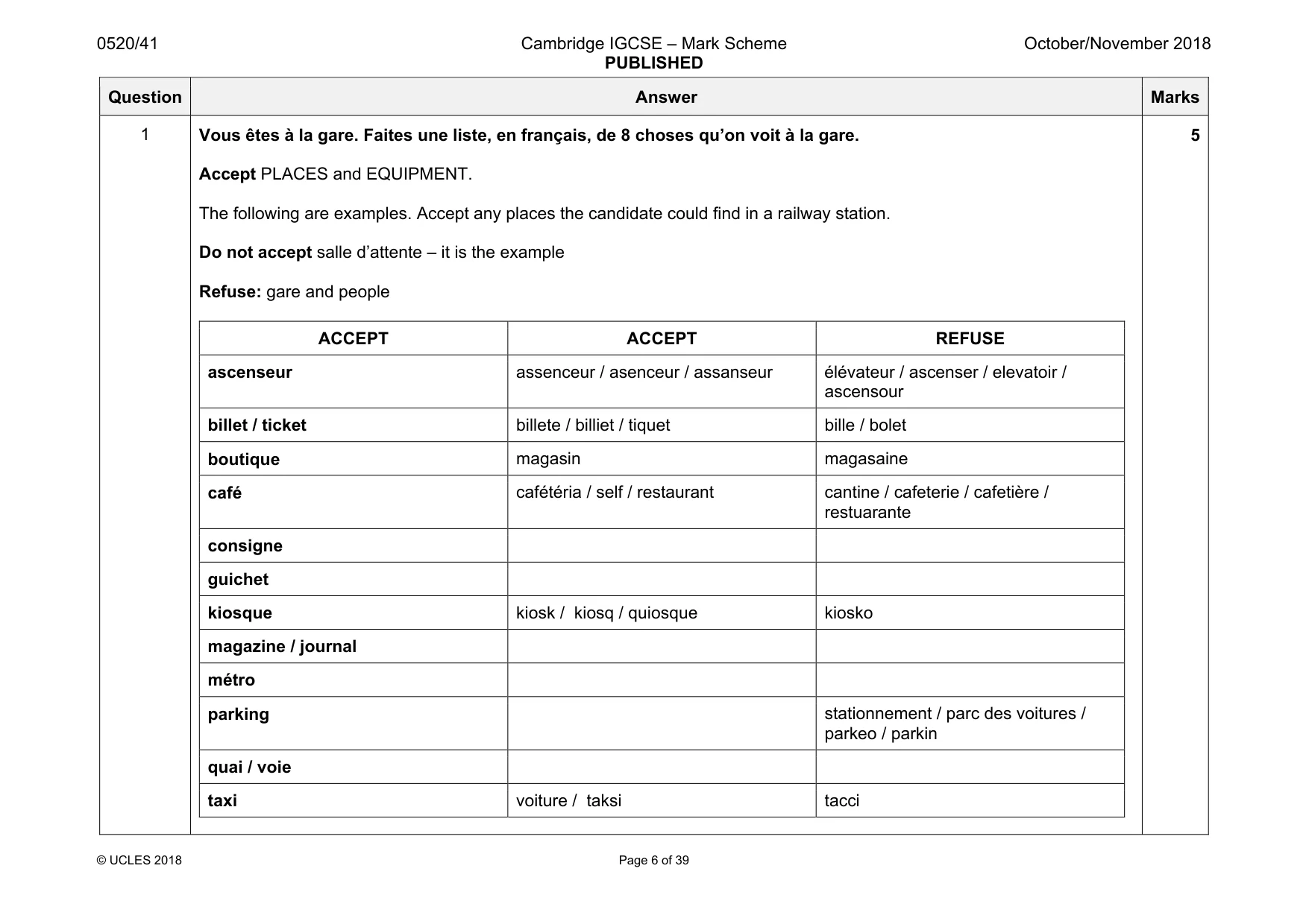 Mark scheme, page 6 of 39