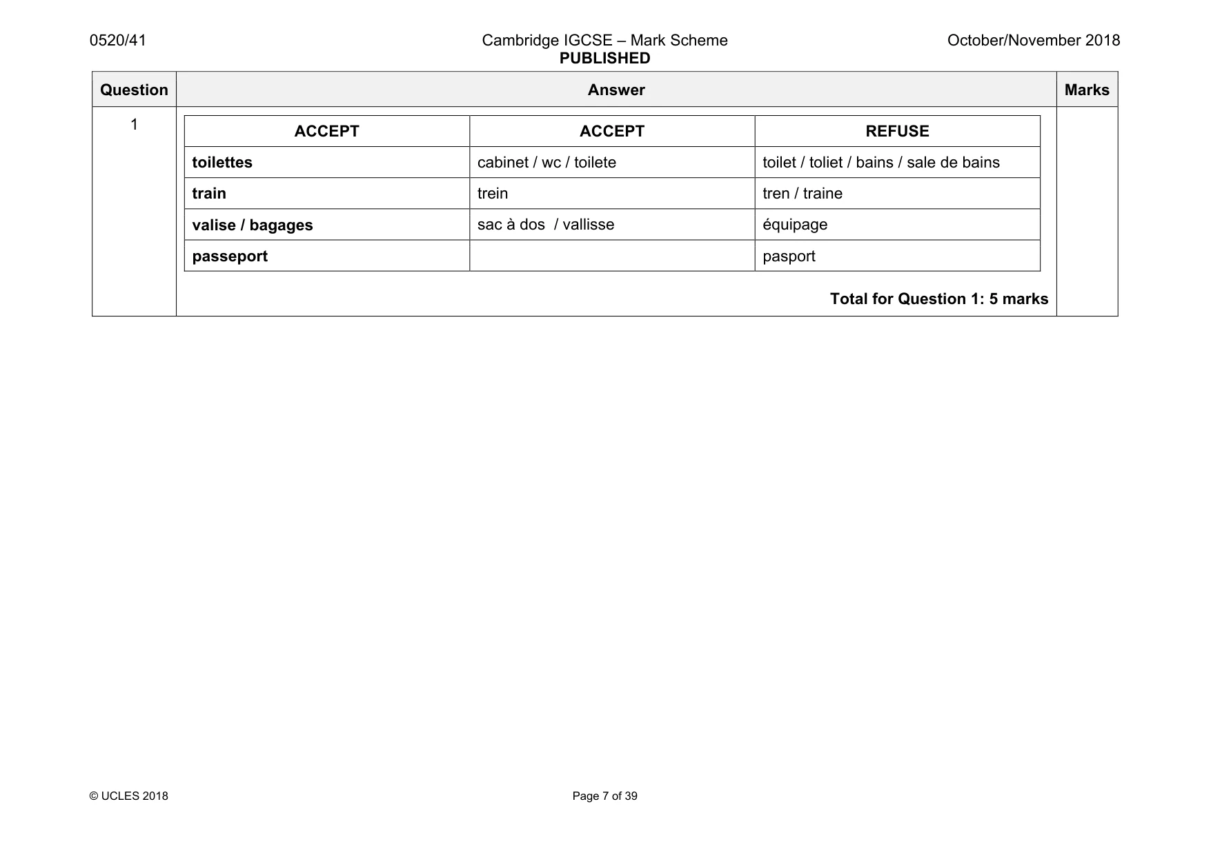 Mark scheme, page 7 of 39